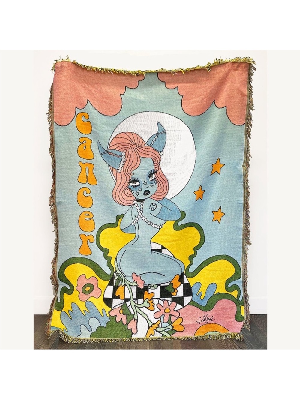 Valfre Cancer Zodiac Wall Tapestry - Pastel Blue & Peach Horoscope Art
